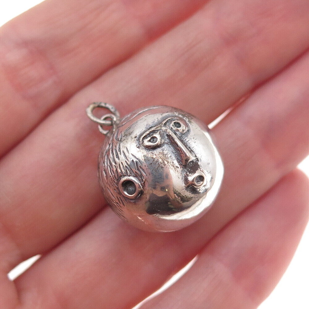 925 Sterling Silver Vintage Modernist Face Oxidized Charm Pendant